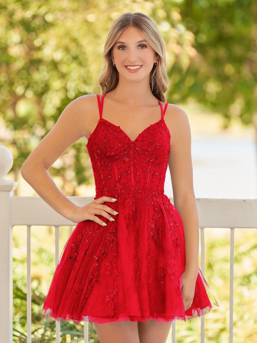 A-line Lace Spaghetti-Straps short Homecoming Dresses