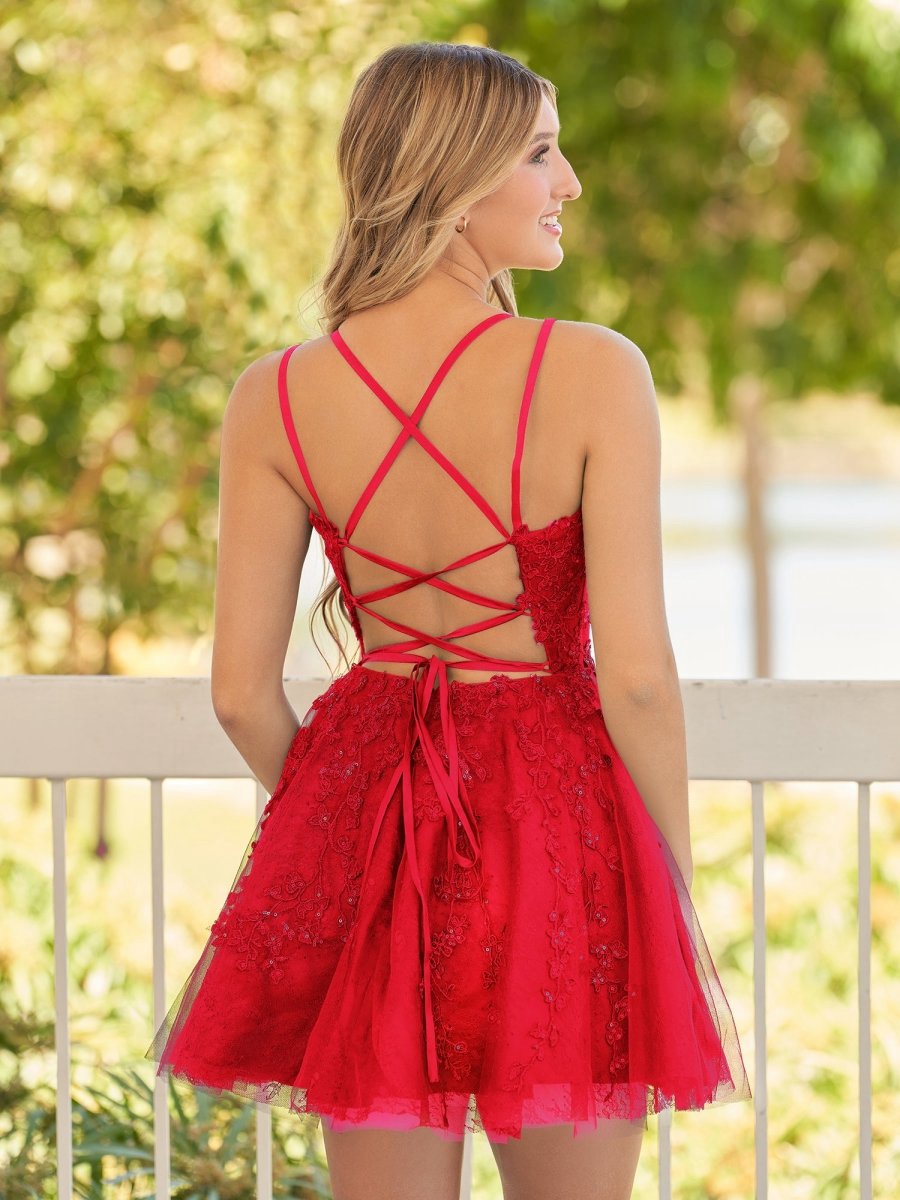 A-line Lace Spaghetti-Straps short Homecoming Dresses