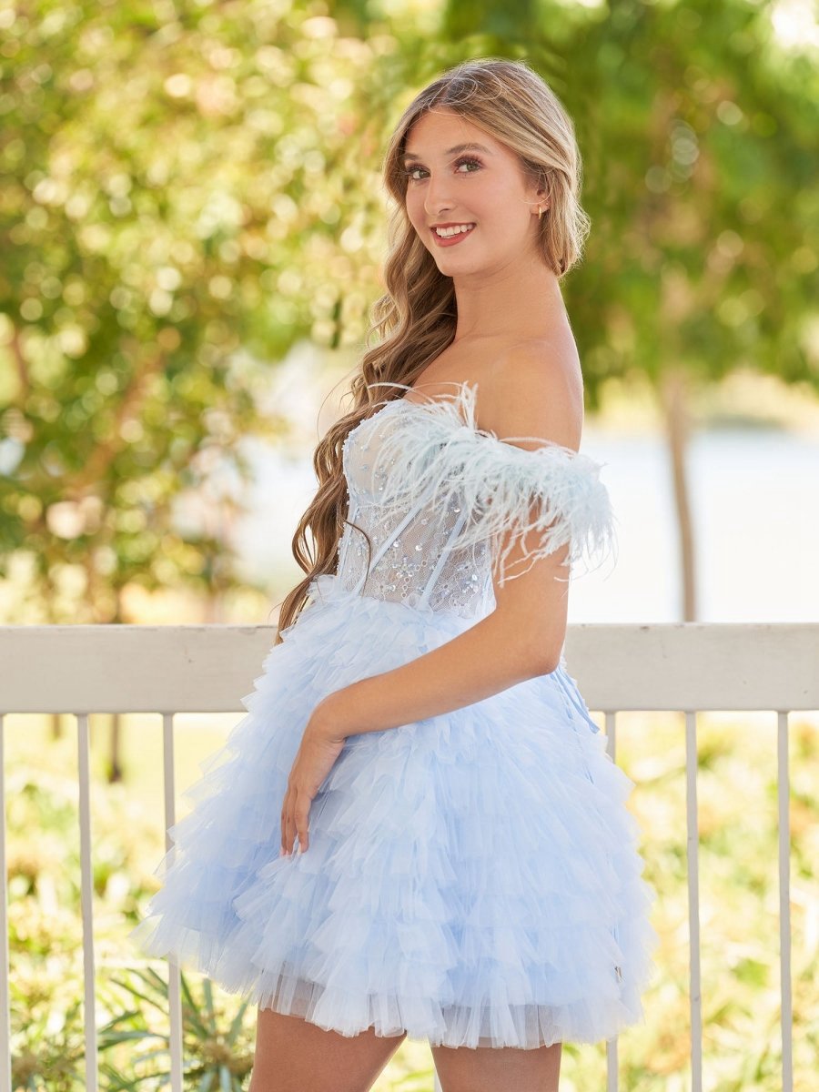 A-line Off the Shoulder Homecoming Dresses with Feather