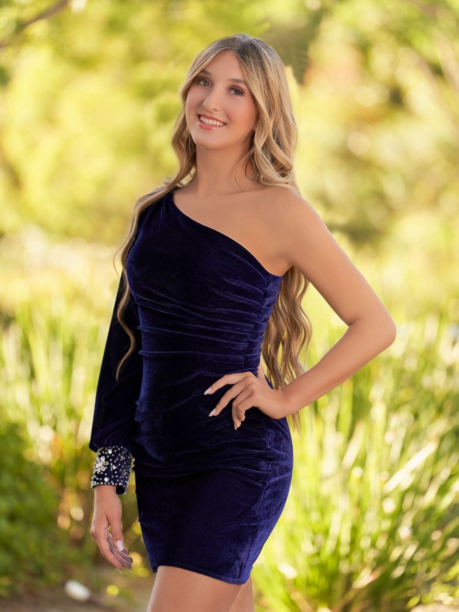 Sheath One-Shoulder Long Sleeve Homecoming Dresses
