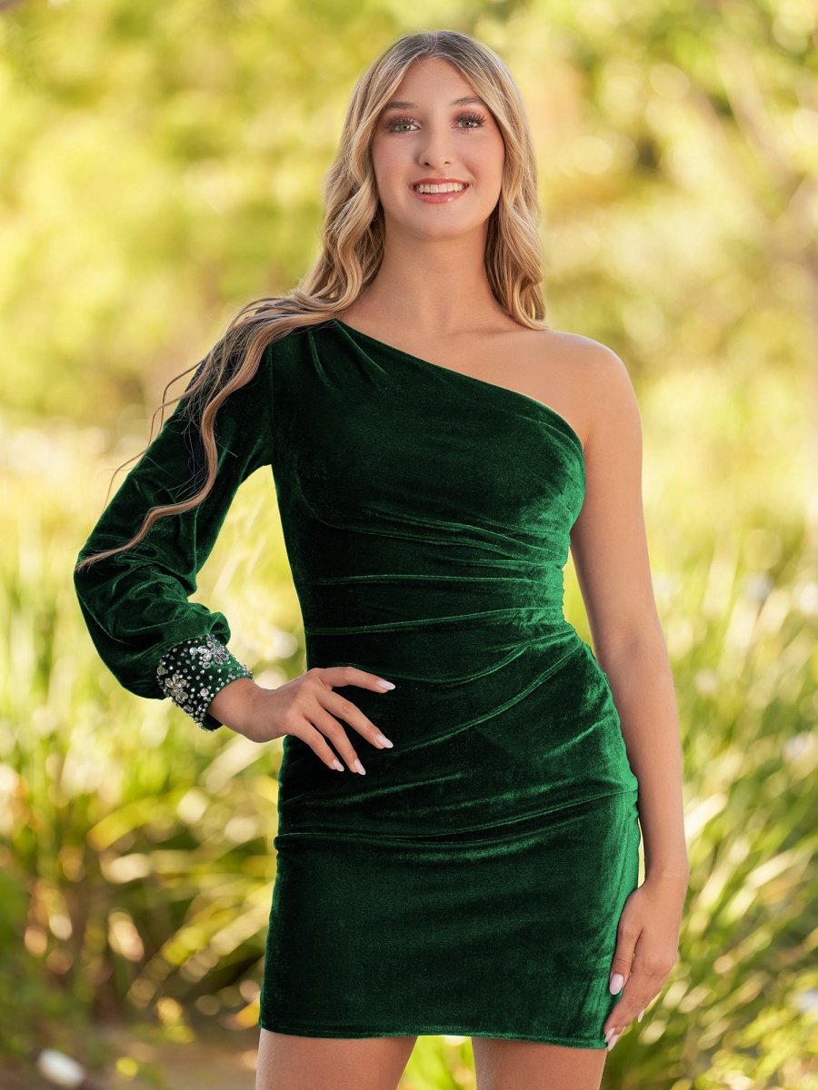 Sheath One-Shoulder Long Sleeve Homecoming Dresses