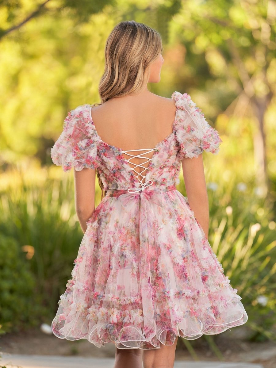 A-line Off the Shoulder Printed Tulle Short Homecoming Dresses
