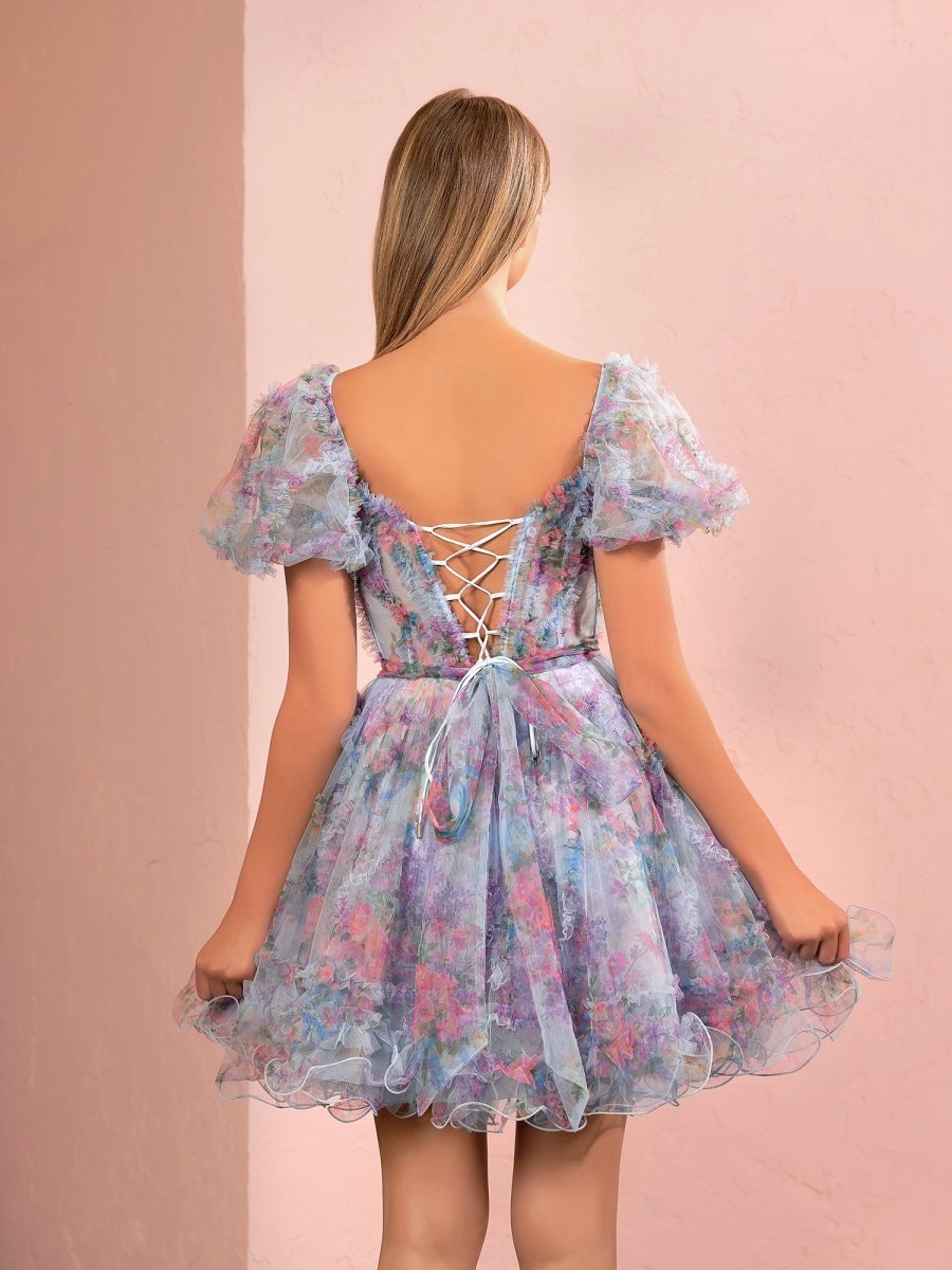 A-line Off the Shoulder Printed Tulle Short Homecoming Dresses