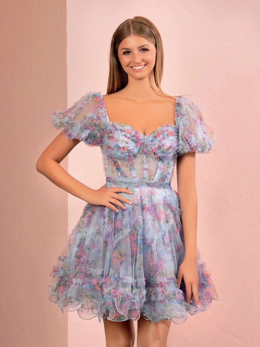 A-line Off the Shoulder Printed Tulle Short Homecoming Dresses