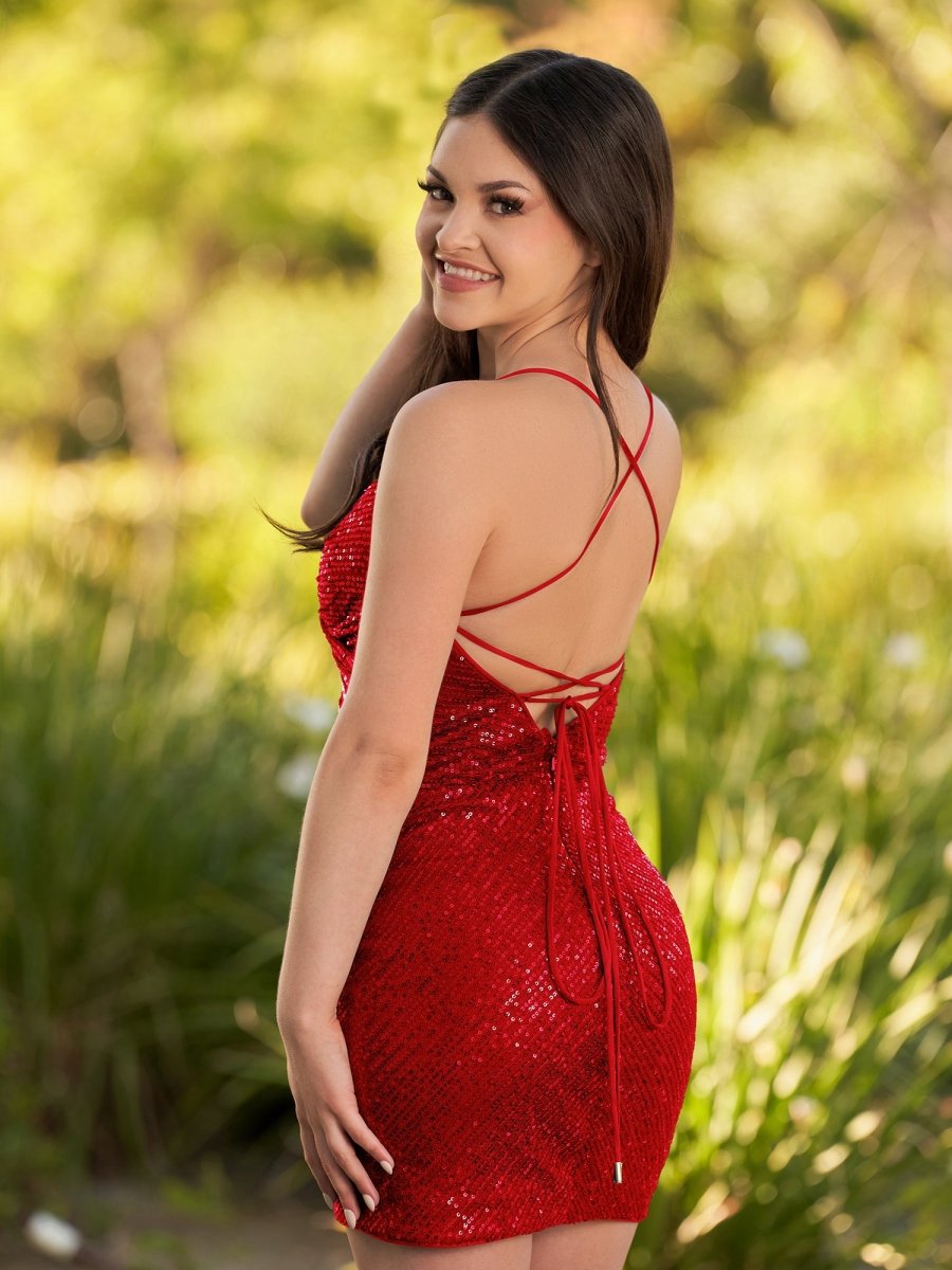 Sequin Lace Up Short Tight Homecoming Dresses