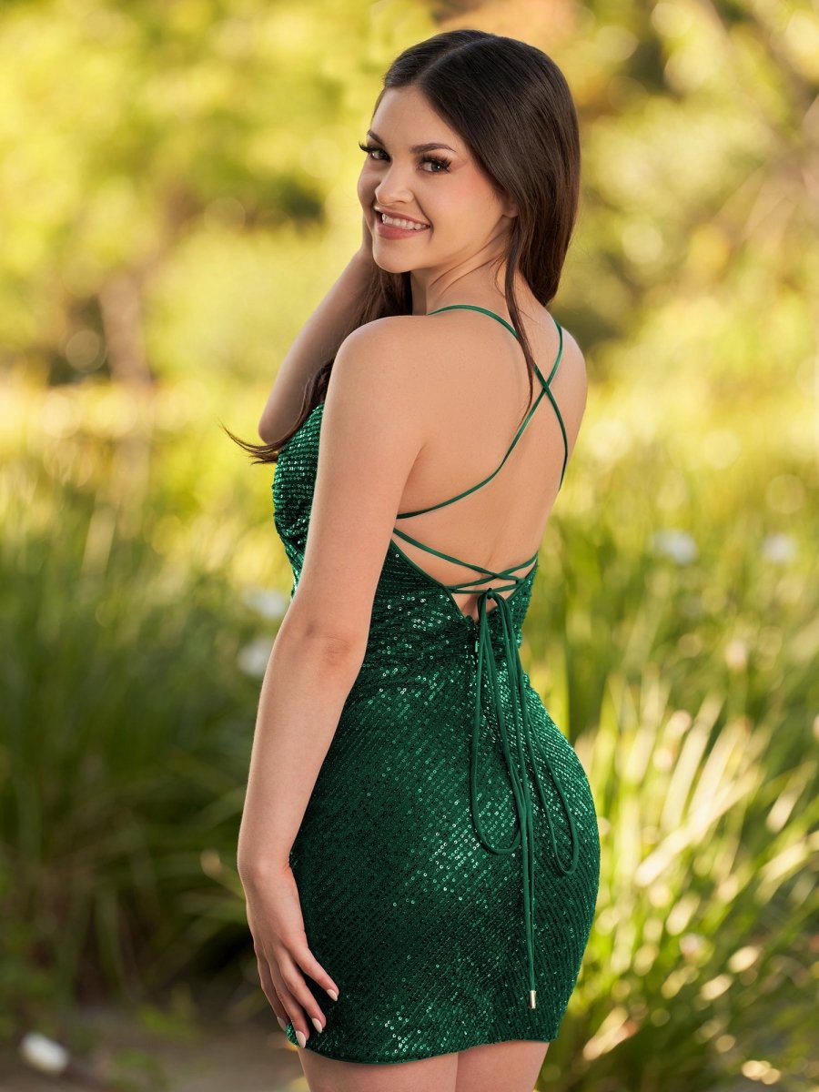Sequin Lace Up Short Tight Homecoming Dresses