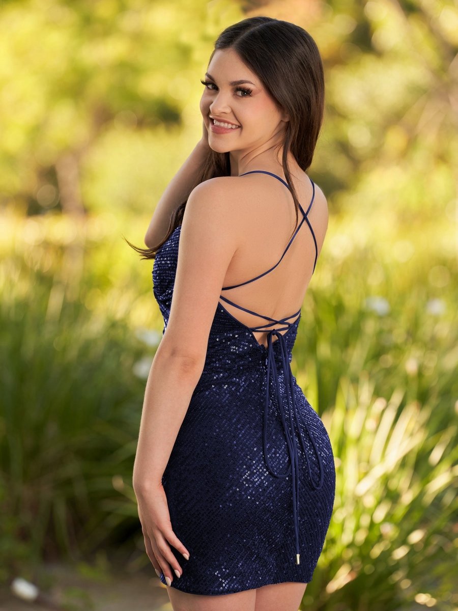 Sequin Lace Up Short Tight Homecoming Dresses