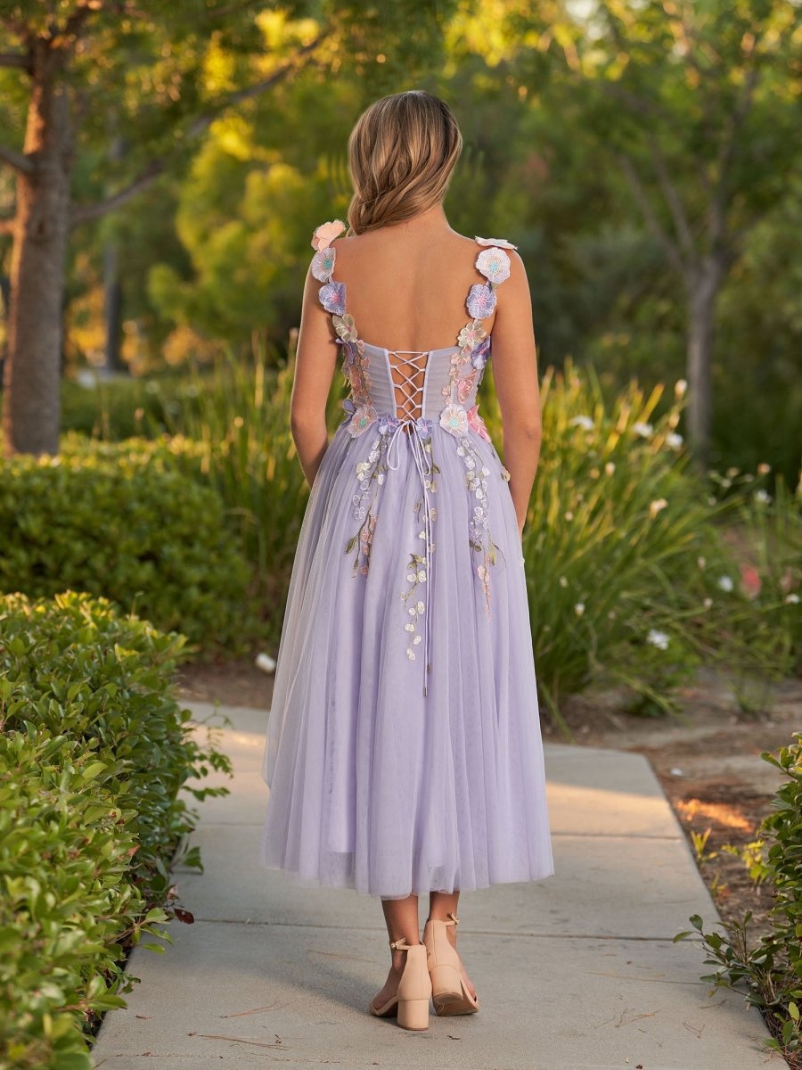 3D Flower Tulle Ankle Length Prom Dresses