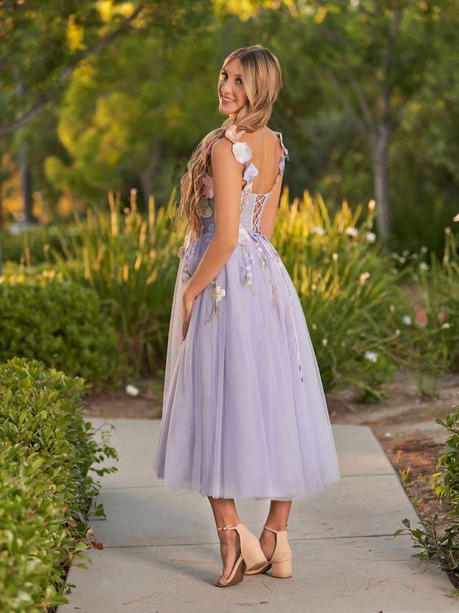 3D Flower Tulle Ankle Length Prom Dresses