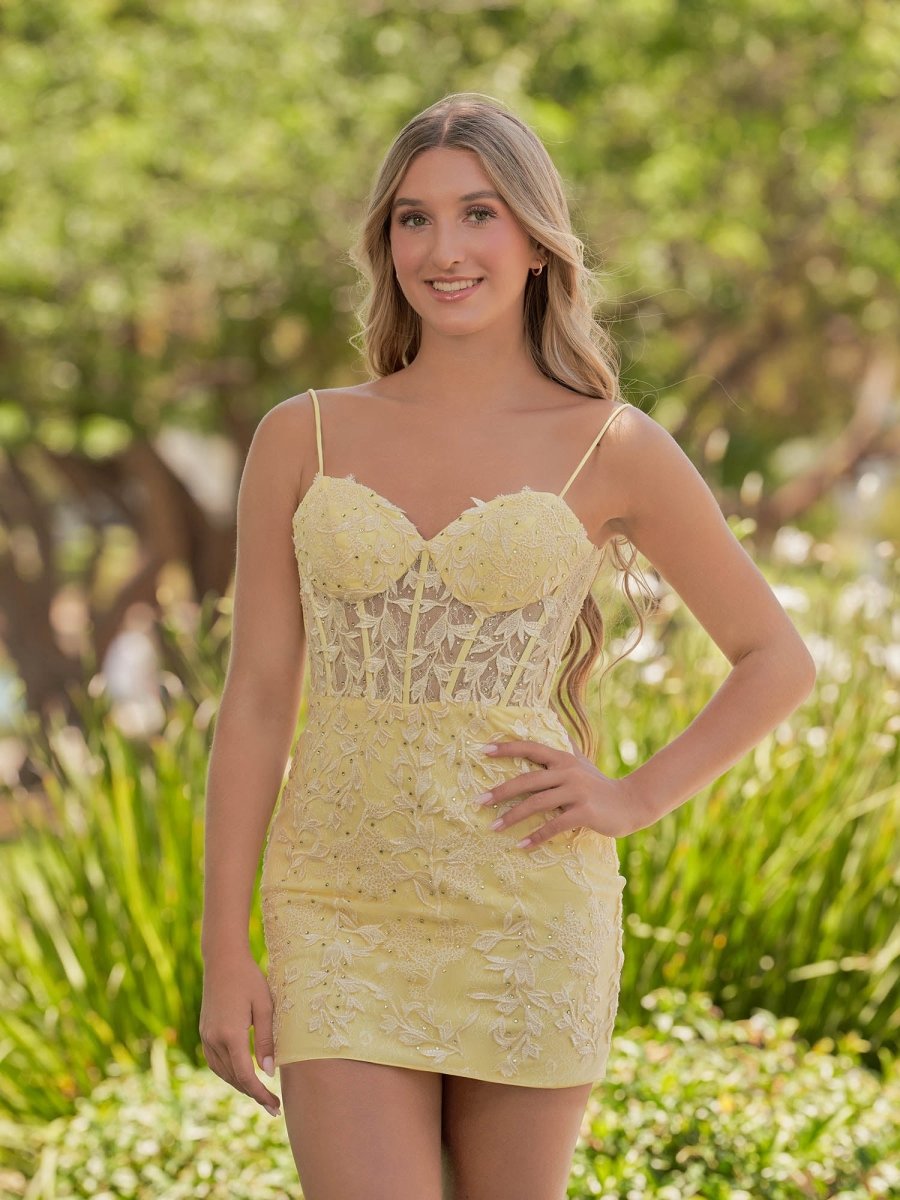Spaghetti Straps Tight Short Homecoming Dresses with Appliques