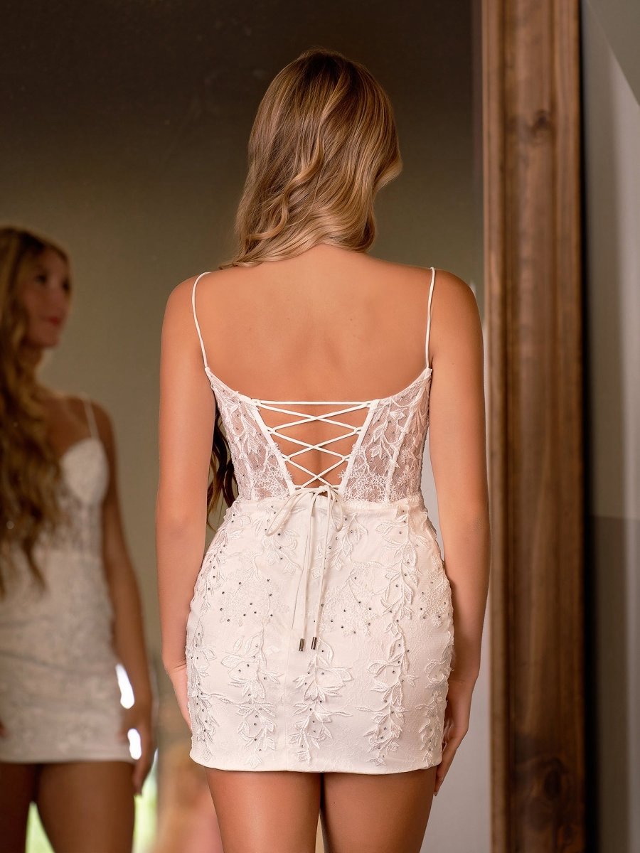 Spaghetti Straps Tight Short Homecoming Dresses with Appliques