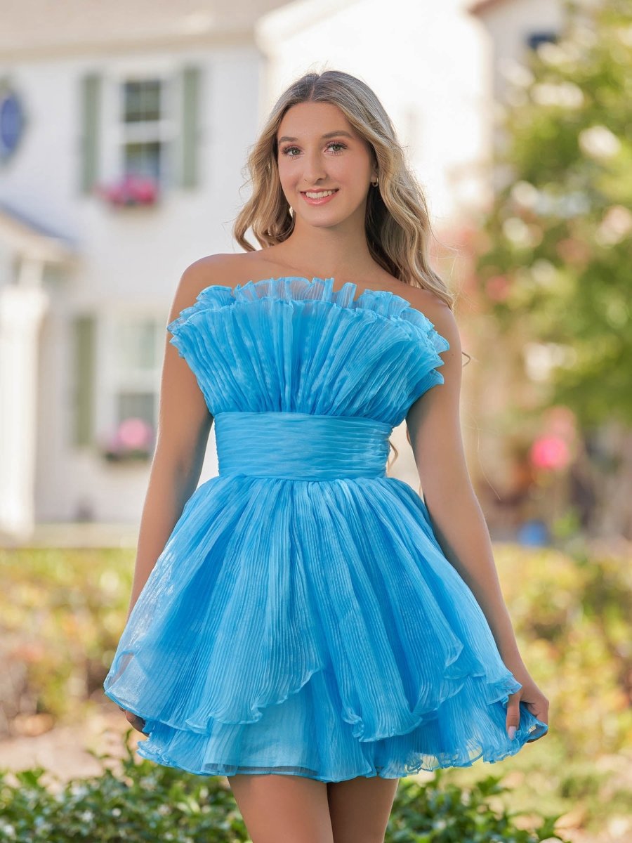 A-line Strapless Pleated Short Tie Homecoming Dresses