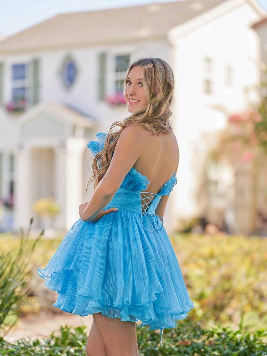 A-line Strapless Pleated Short Tie Homecoming Dresses