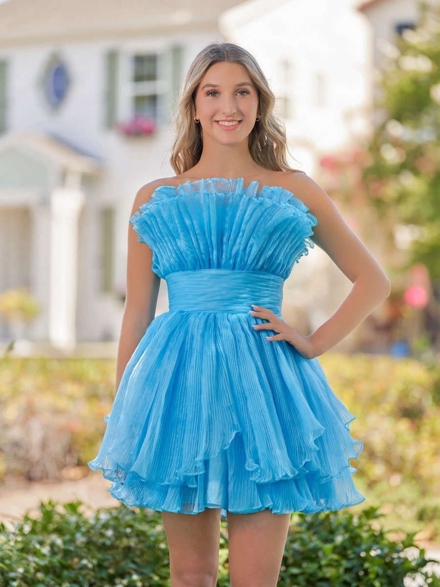 A-line Strapless Pleated Short Tie Homecoming Dresses