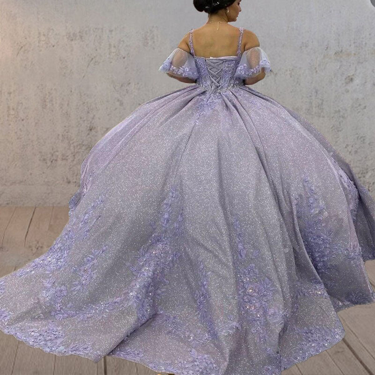 Off-the-Shoulder Straps Appliqued Quinceanera Dresses