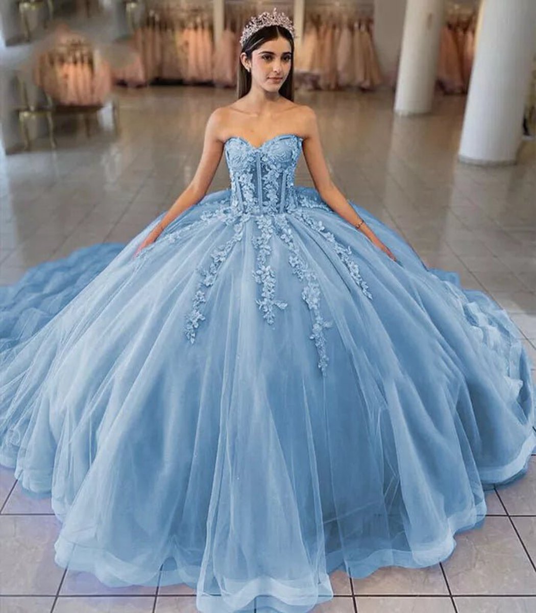 Ball-Gown Tulle 3D Flowers Sweetheart Quinceanera Dresses