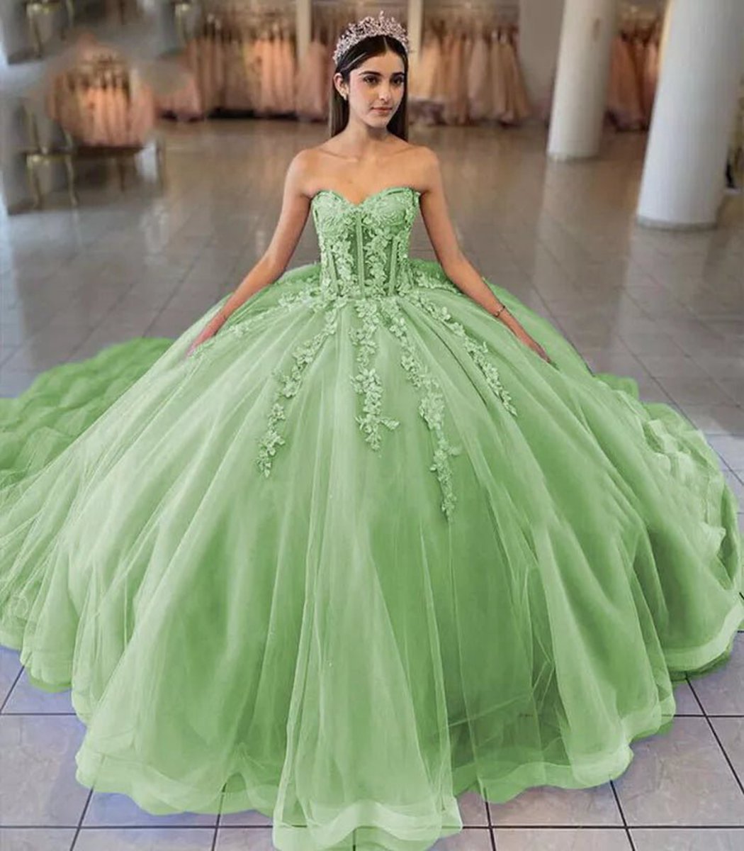 Ball-Gown Tulle 3D Flowers Sweetheart Quinceanera Dresses