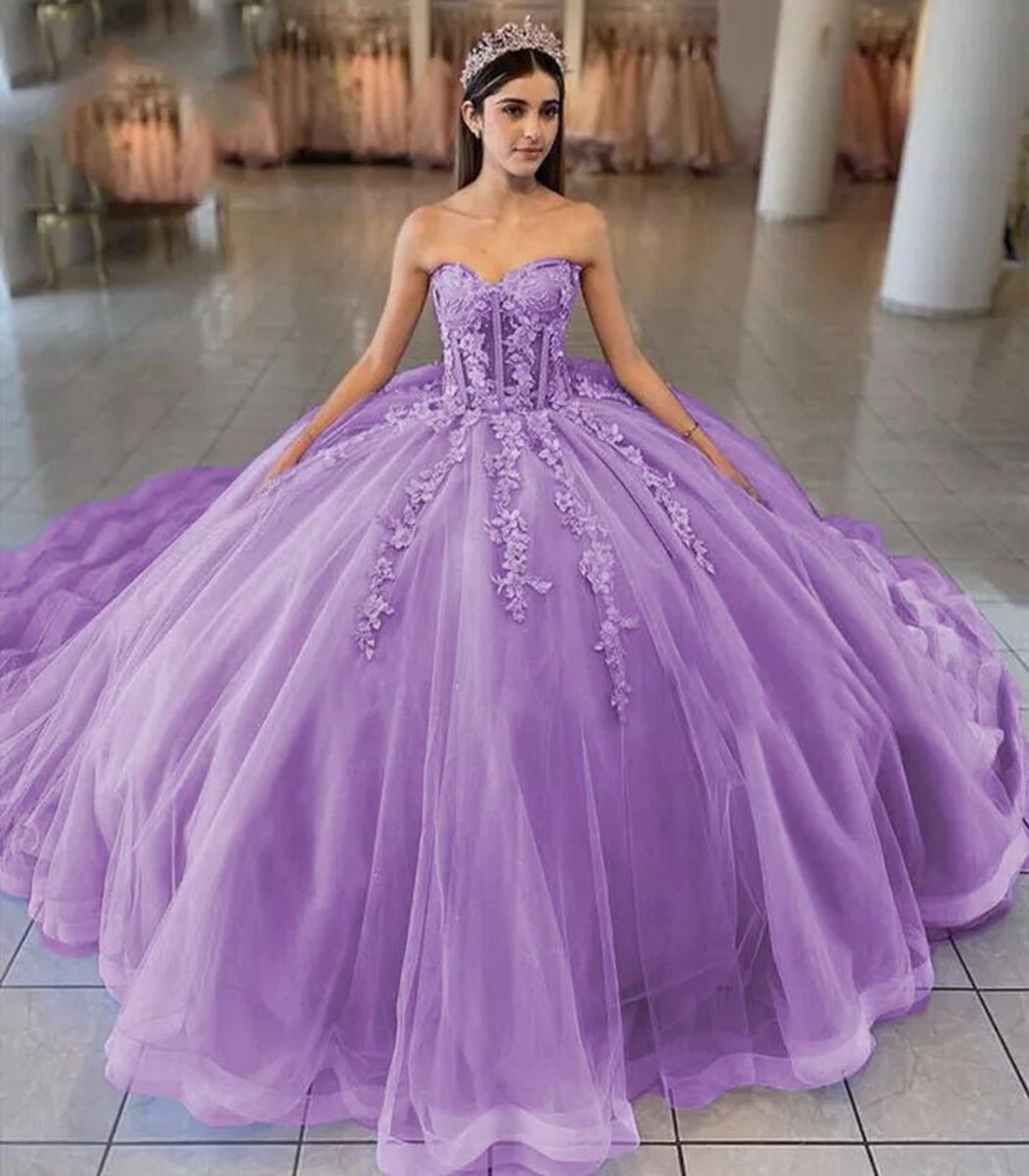 Ball-Gown Tulle 3D Flowers Sweetheart Quinceanera Dresses