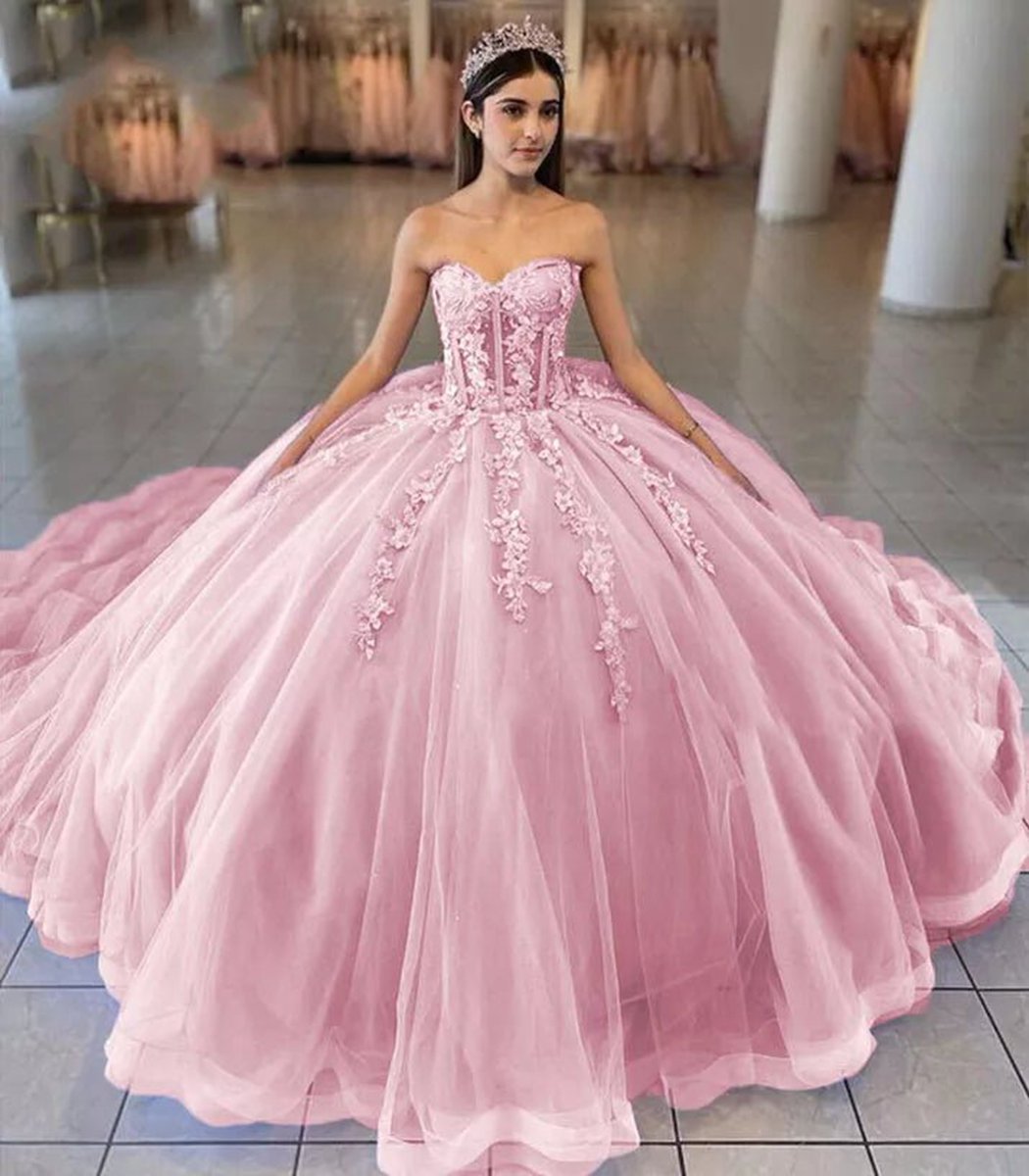 Ball-Gown Tulle 3D Flowers Sweetheart Quinceanera Dresses