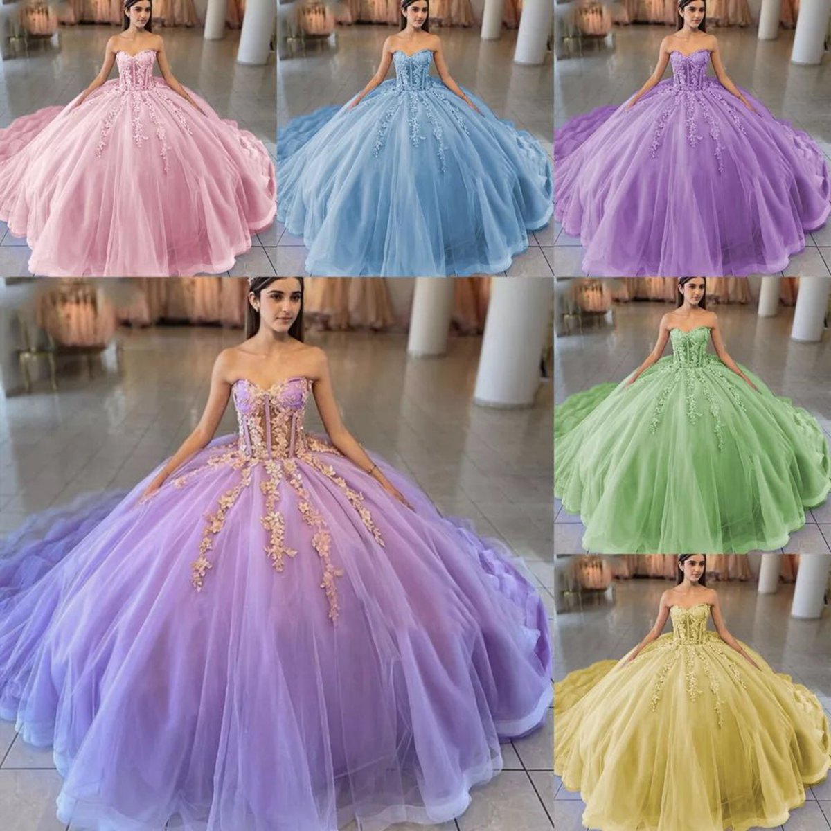 Ball-Gown Tulle 3D Flowers Sweetheart Quinceanera Dresses