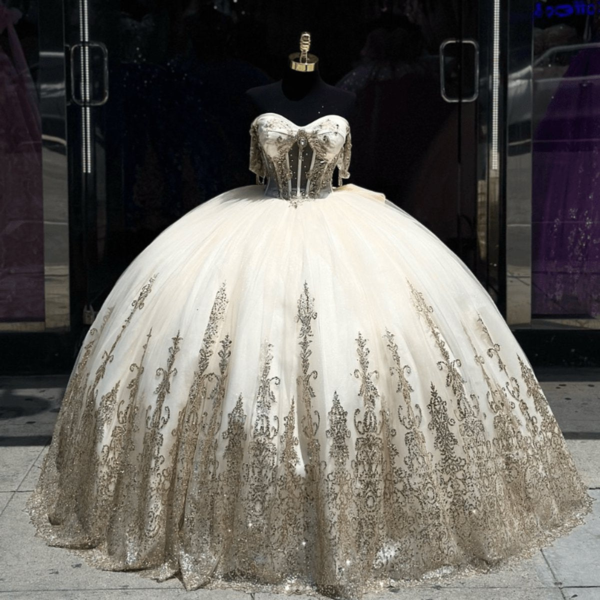 Ball Gown Tulle Off-the-Shoulder Quinceanera Dresses with Sequins