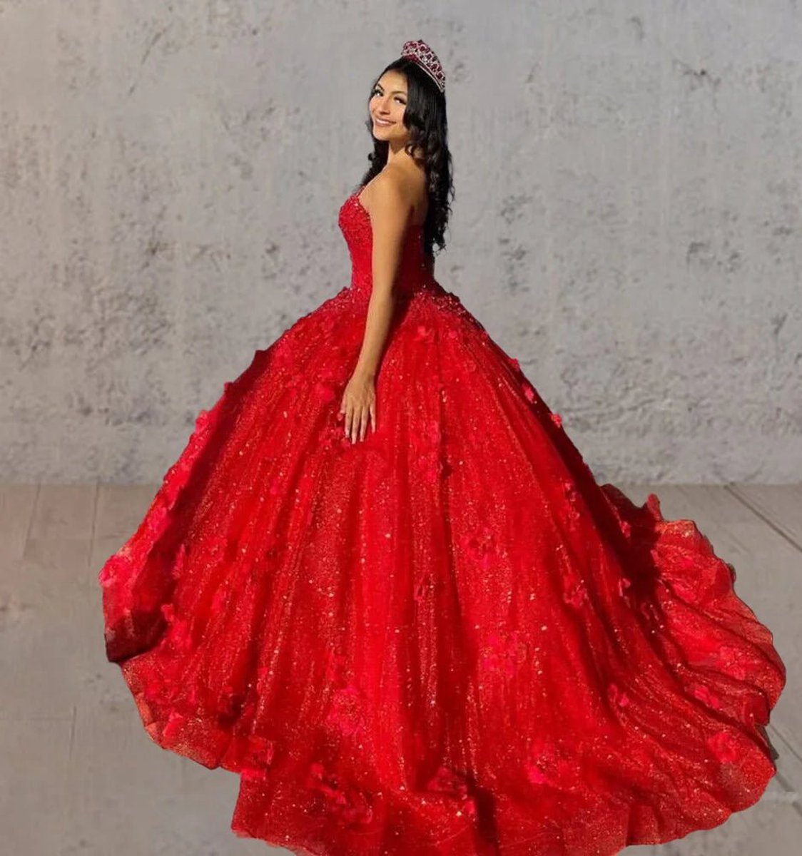 3D Flowers Glitter Sequins Sleeveless Quinceanera Dresses