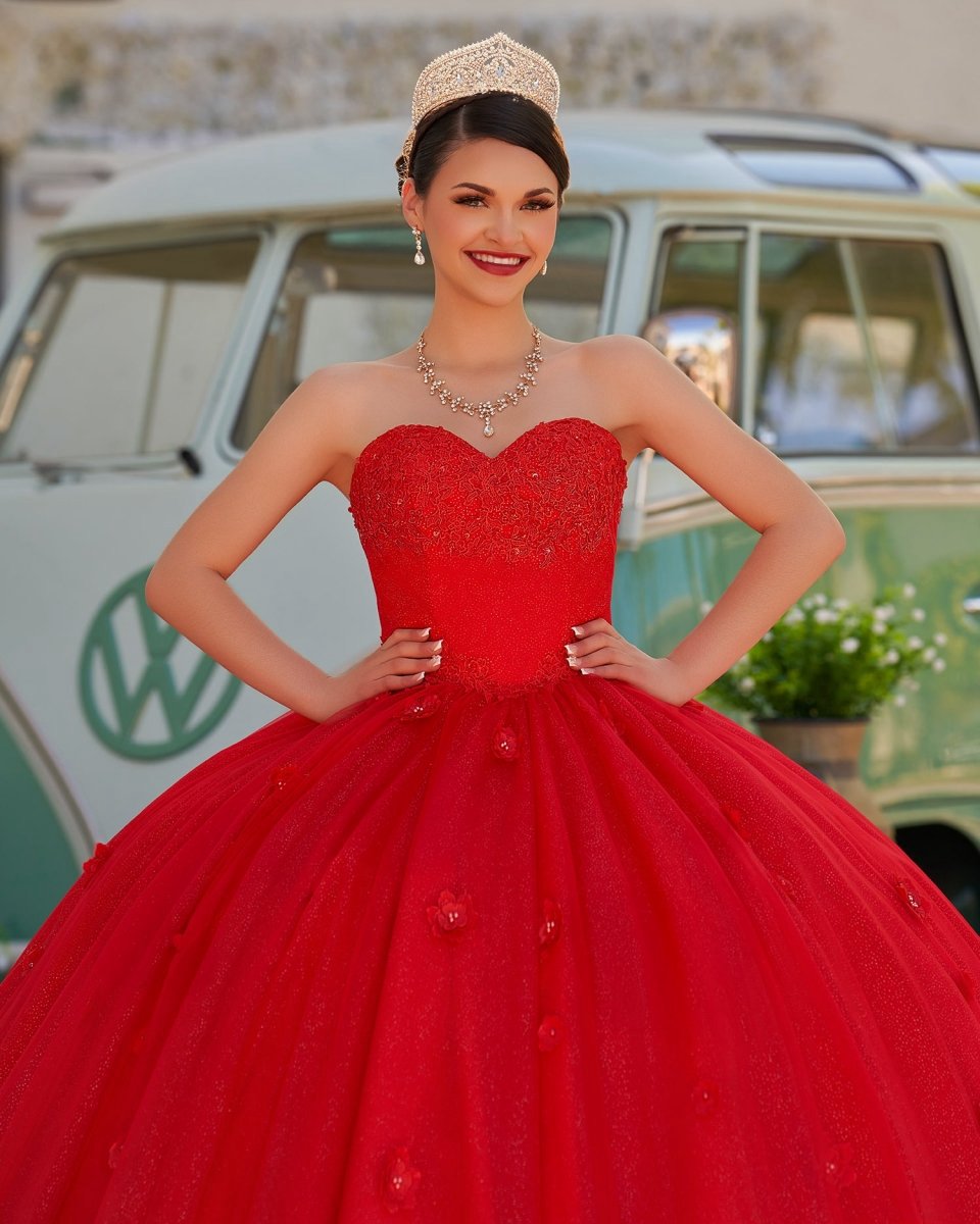 3D Flowers Glitter Sequins Sleeveless Quinceanera Dresses