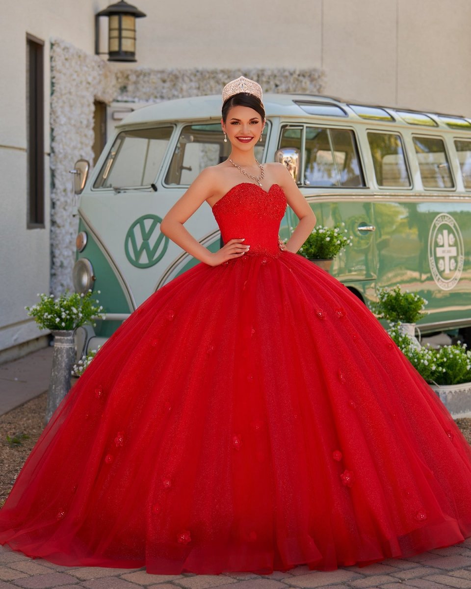 3D Flowers Glitter Sequins Sleeveless Quinceanera Dresses