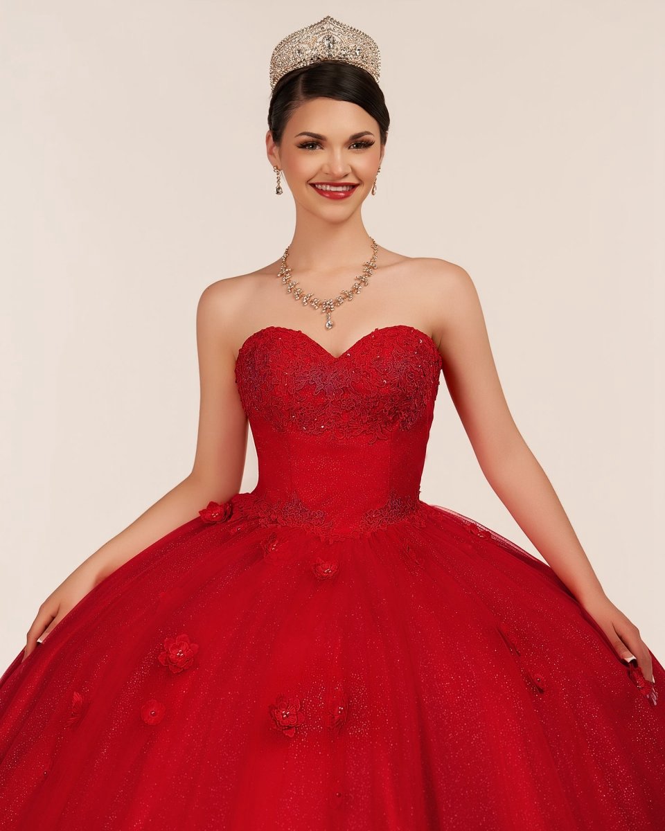 3D Flowers Glitter Sequins Sleeveless Quinceanera Dresses