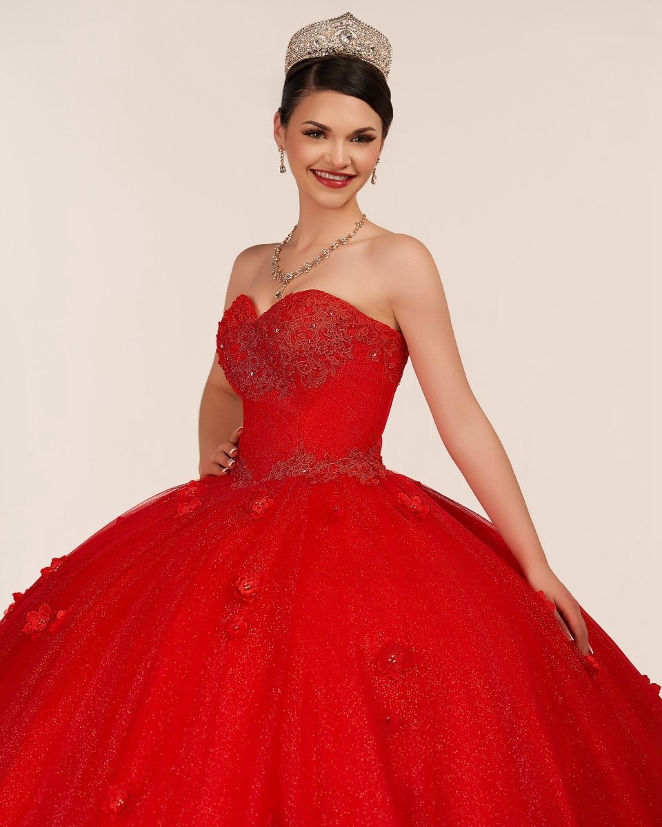 3D Flowers Glitter Sequins Sleeveless Quinceanera Dresses