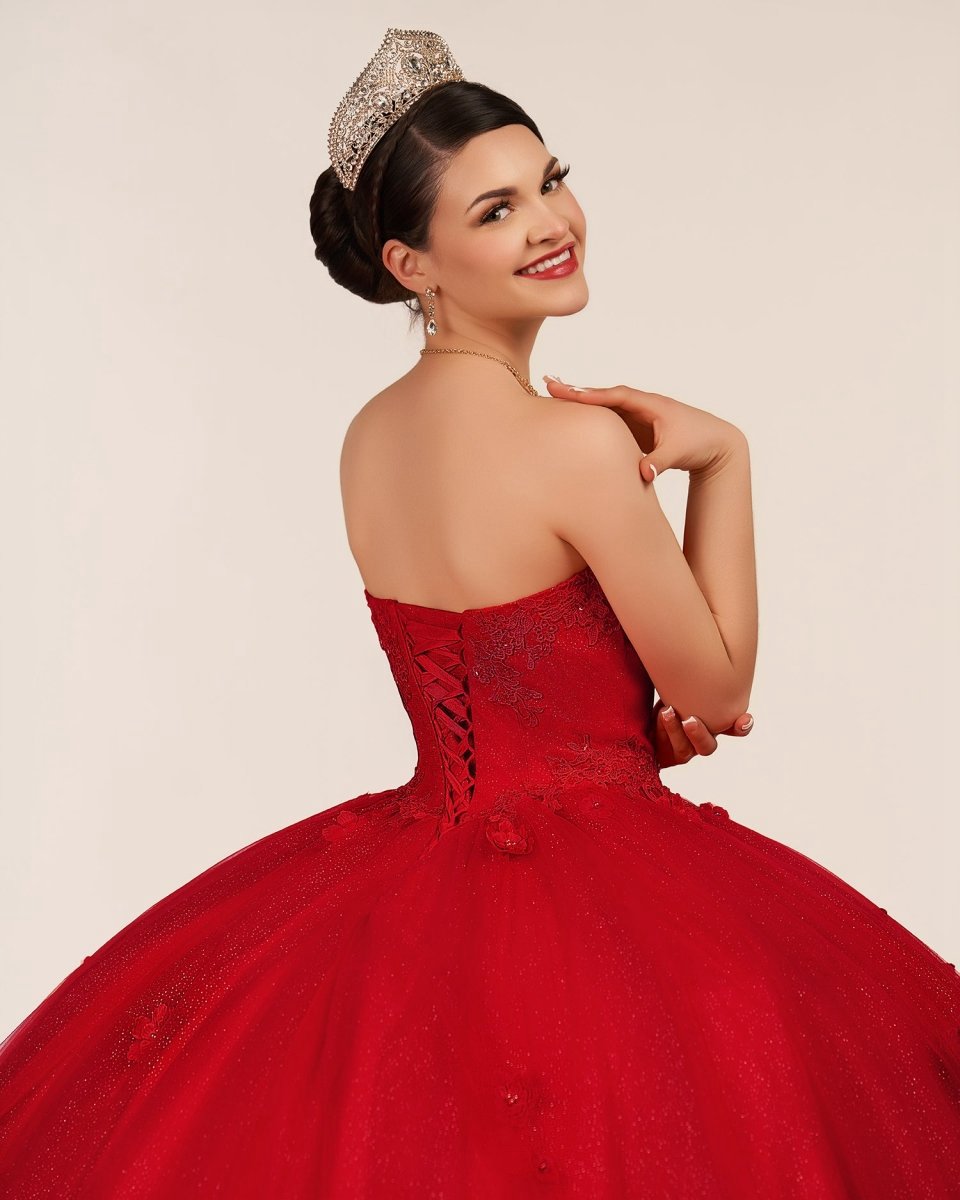 3D Flowers Glitter Sequins Sleeveless Quinceanera Dresses