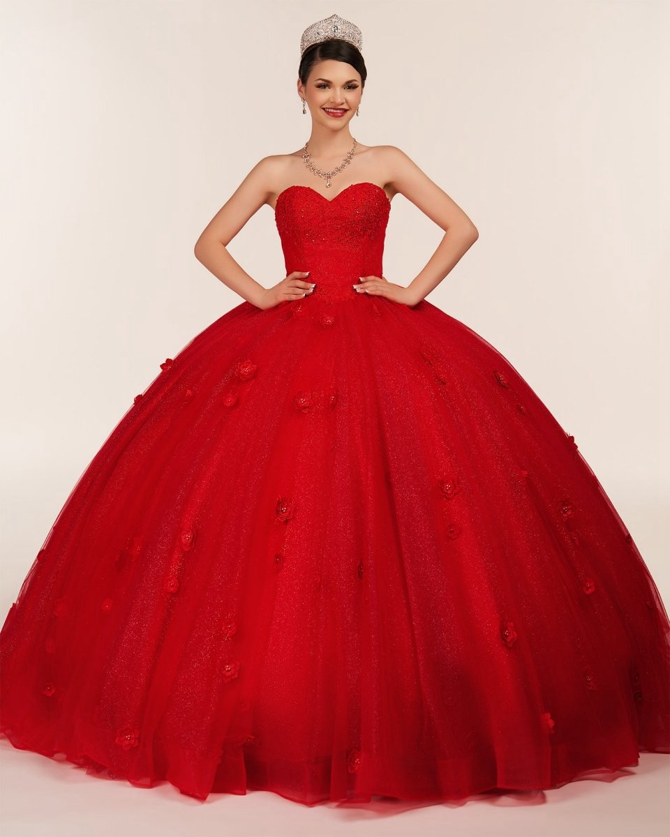 3D Flowers Glitter Sequins Sleeveless Quinceanera Dresses