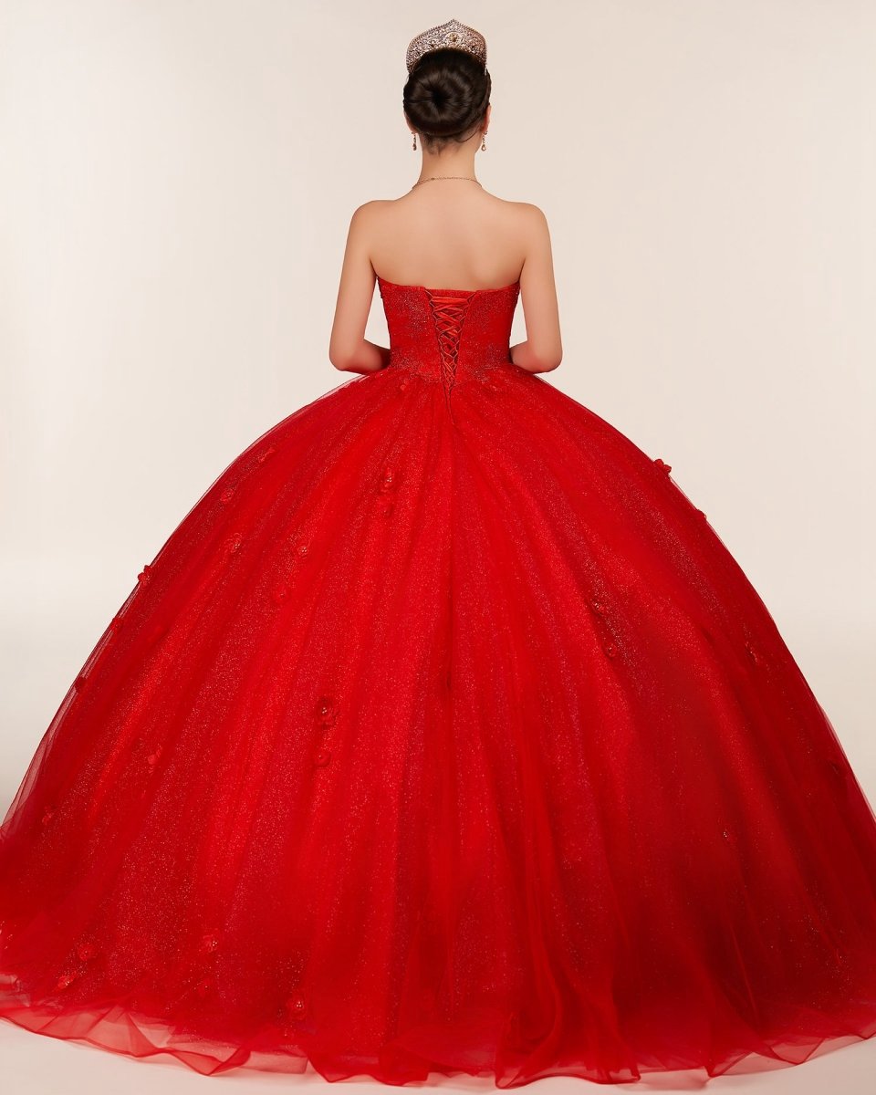 3D Flowers Glitter Sequins Sleeveless Quinceanera Dresses