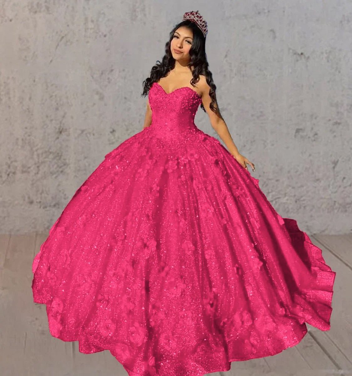 3D Flowers Glitter Sequins Sleeveless Quinceanera Dresses