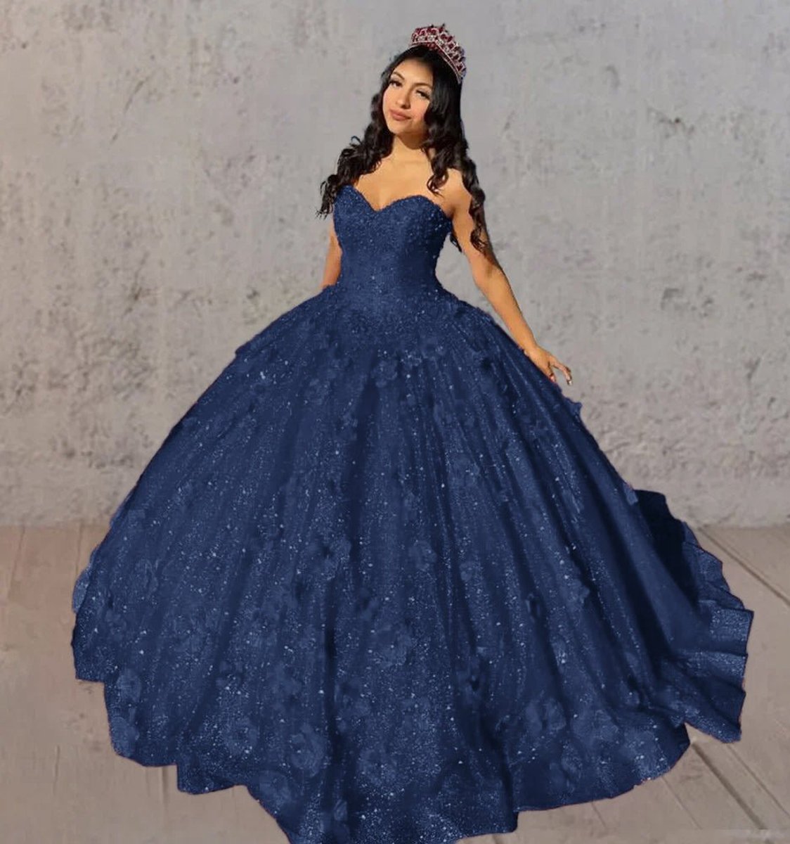 3D Flowers Glitter Sequins Sleeveless Quinceanera Dresses