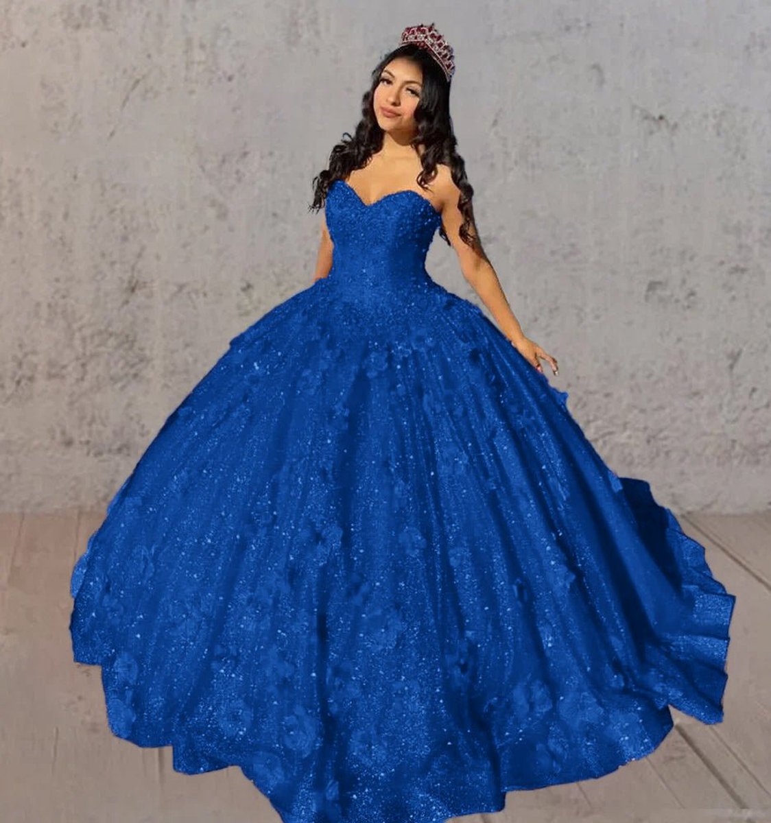 3D Flowers Glitter Sequins Sleeveless Quinceanera Dresses