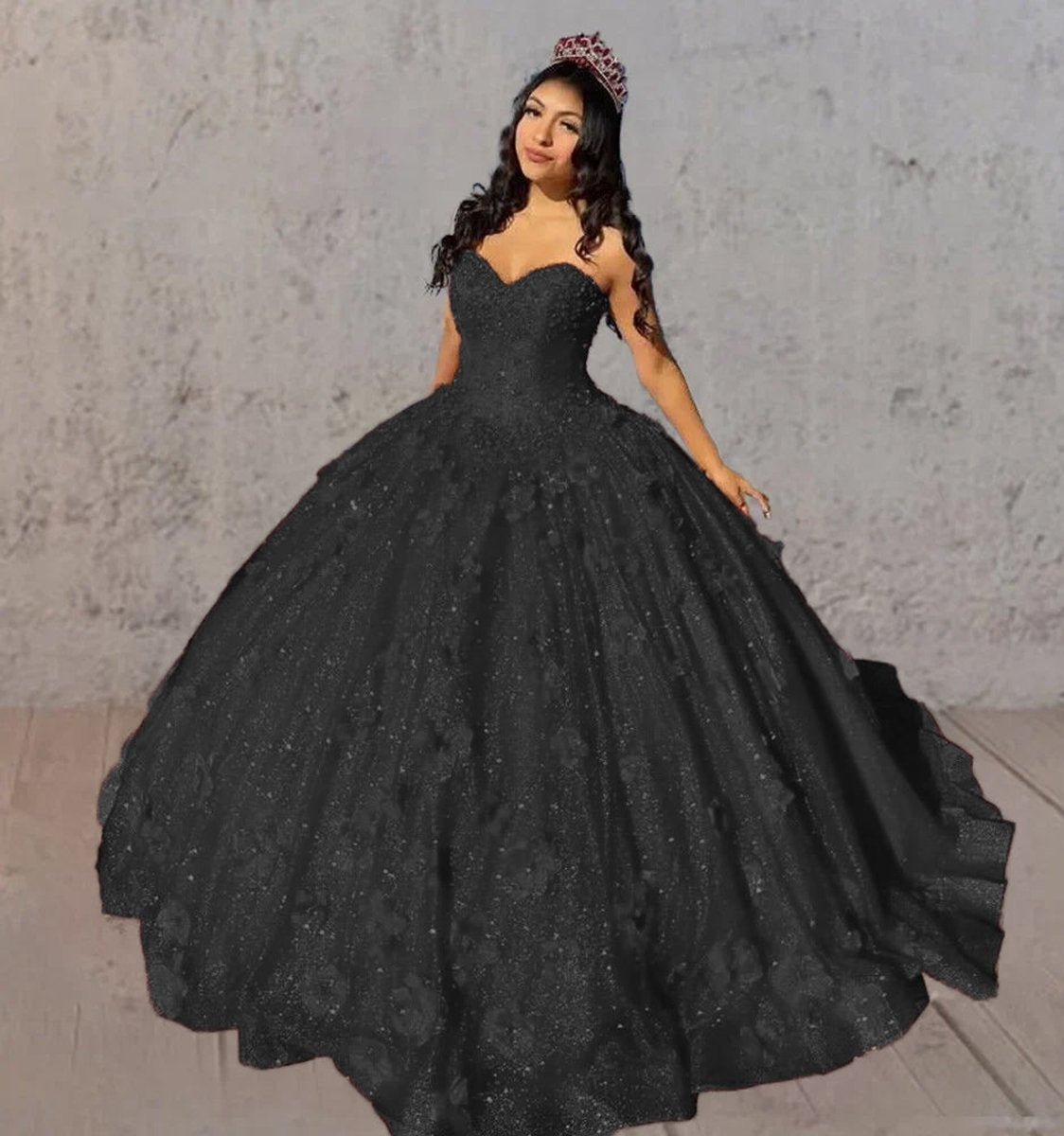 3D Flowers Glitter Sequins Sleeveless Quinceanera Dresses