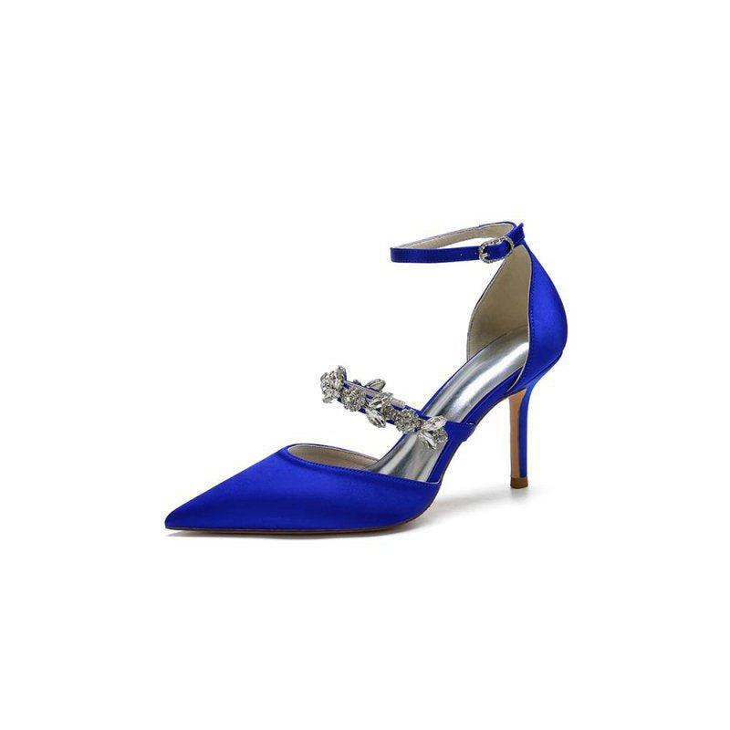 Crystal Strap Pointed Toe Satin High Heels