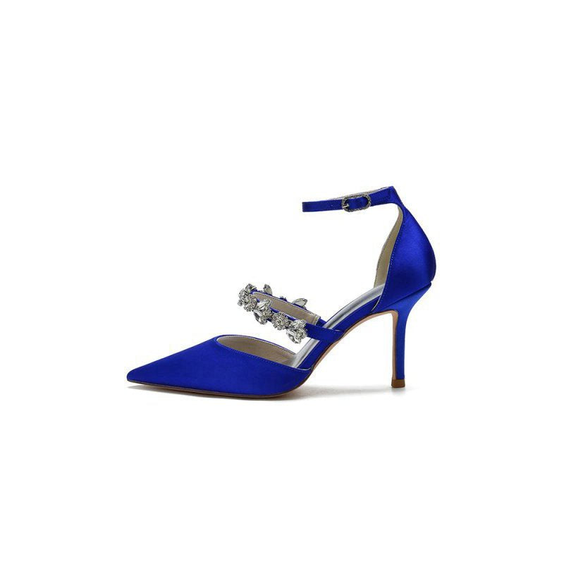 Crystal Strap Pointed Toe Satin High Heels