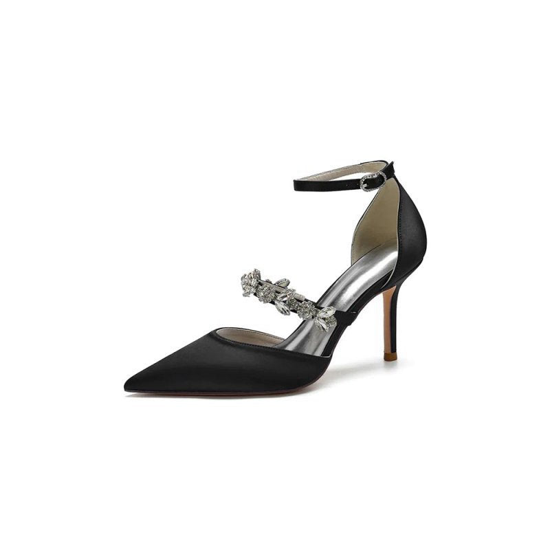 Crystal Strap Pointed Toe Satin High Heels