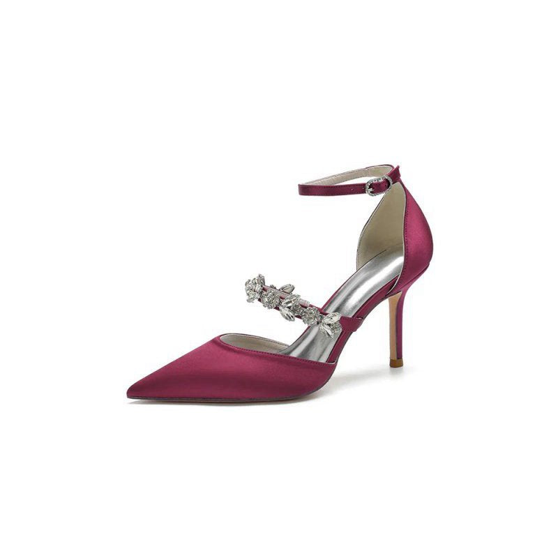 Crystal Strap Pointed Toe Satin High Heels