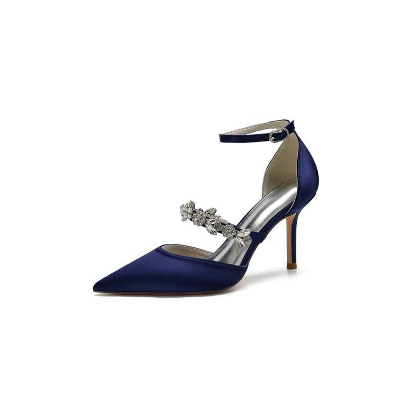 Crystal Strap Pointed Toe Satin High Heels