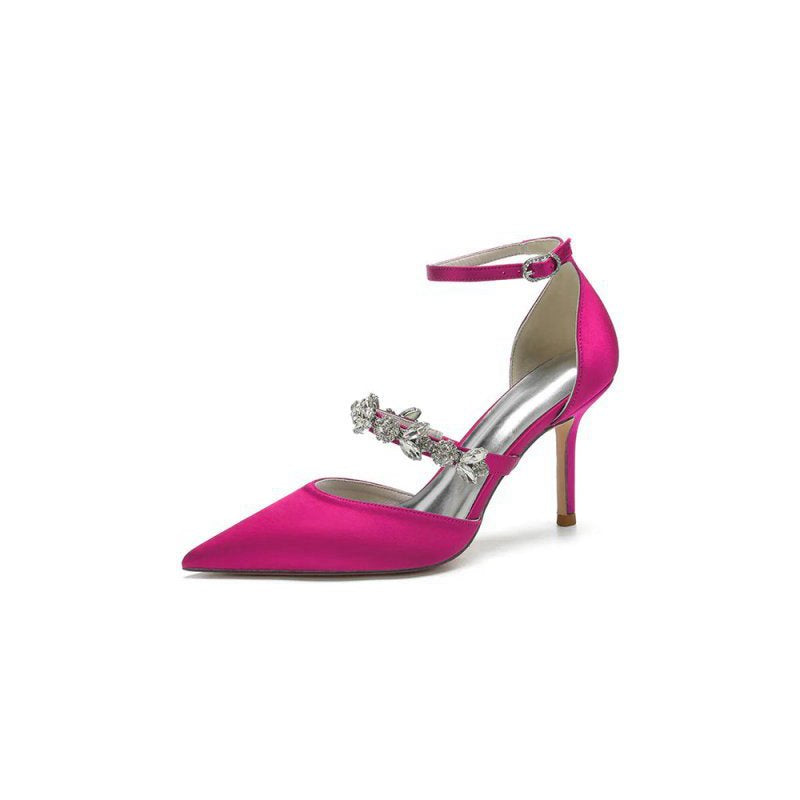 Crystal Strap Pointed Toe Satin High Heels