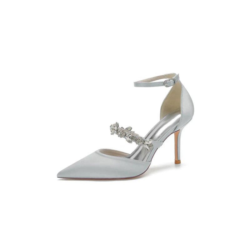 Crystal Strap Pointed Toe Satin High Heels