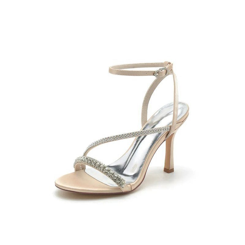 Single Strap Ankle Strap Wedding Shoes With Rhinestone