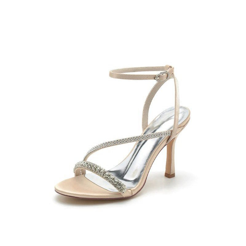 Single Strap Ankle Strap Wedding Shoes With Rhinestone
