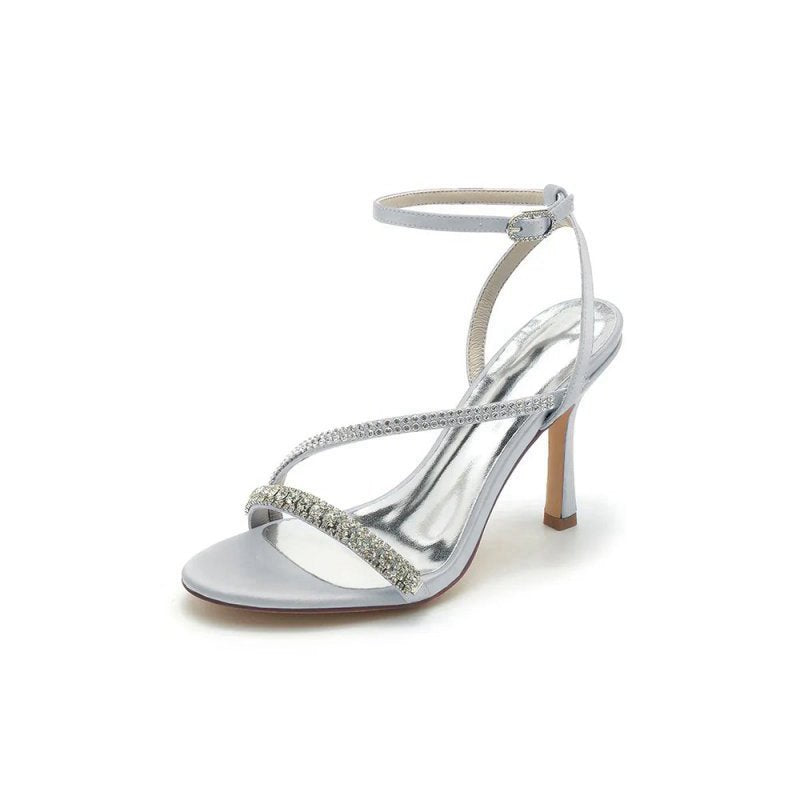 Single Strap Ankle Strap Wedding Shoes With Rhinestone