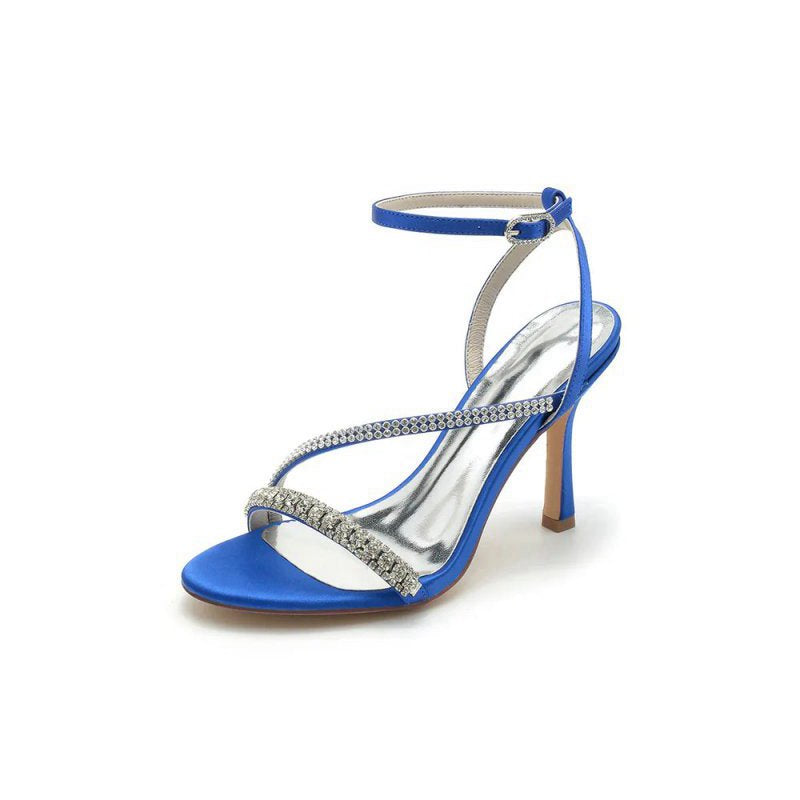 Single Strap Ankle Strap Wedding Shoes With Rhinestone