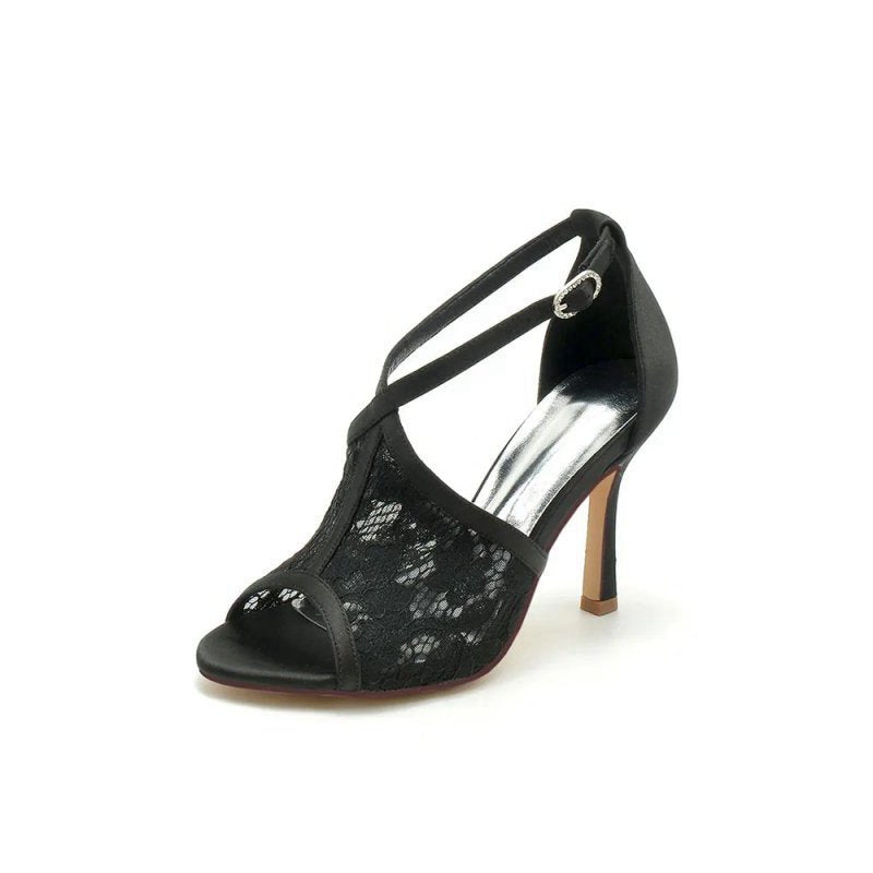 Elegant Simple Open Point Toe Lace Wedding Shoes