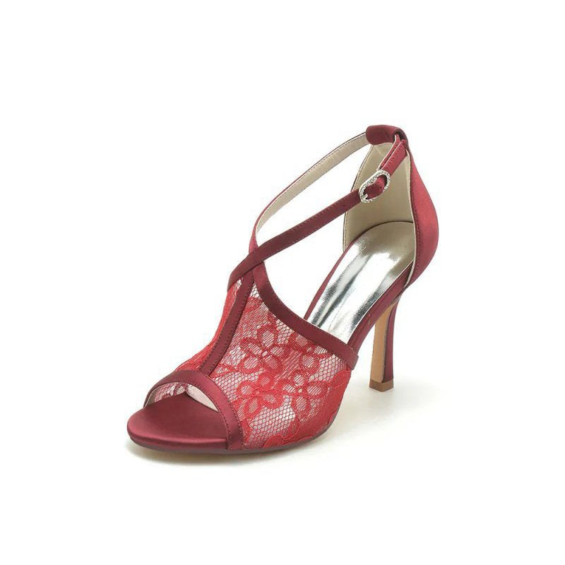 Elegant Simple Open Point Toe Lace Wedding Shoes